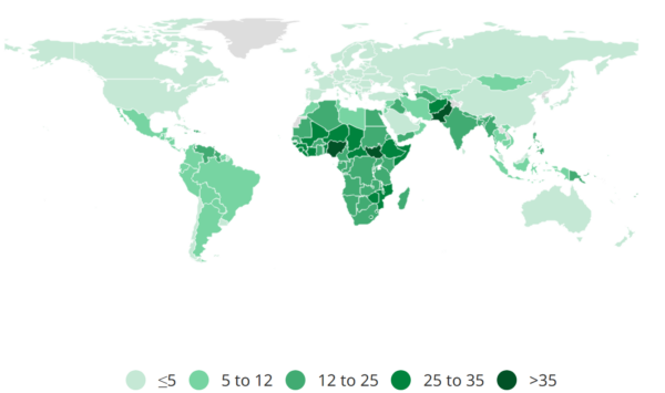 Taxa de Mortalidade Neonatal (mortes por cada 1.000 nascidos vivos) por país, 2024